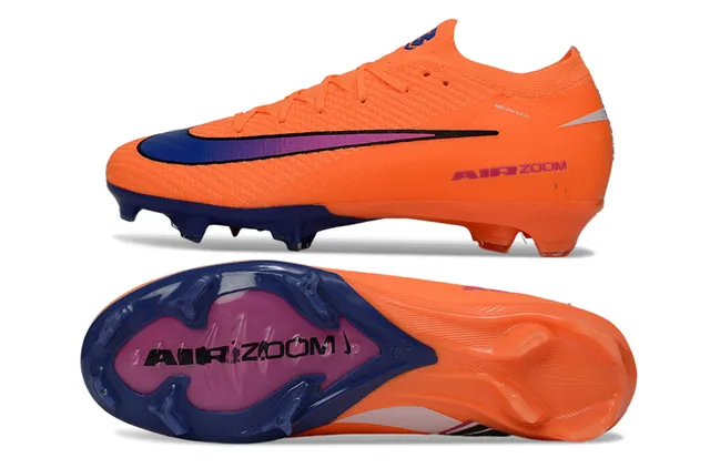 Nike Sapatos de futebol com upper laranja azul knit, ajuste dinâmico no colar, para gramado firme 5