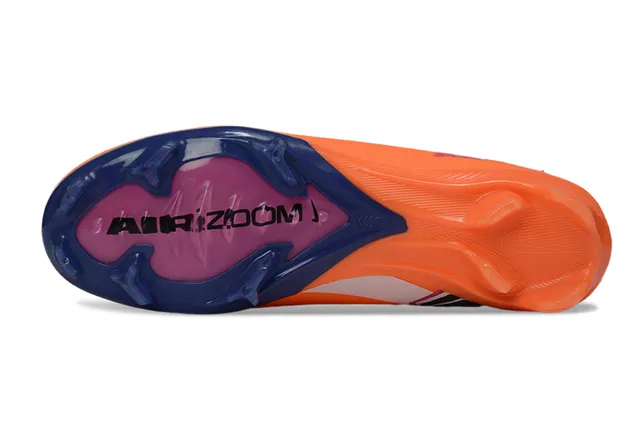 Nike Sapatos de futebol com upper laranja azul knit, ajuste dinâmico no colar, para gramado firme 6
