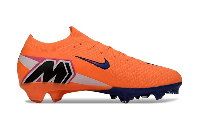 Nike Sapatos de futebol com upper laranja azul knit, ajuste dinâmico no colar, para gramado firme 7