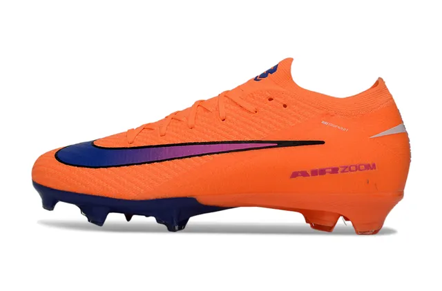Nike Sapatos de futebol com upper laranja azul knit, ajuste dinâmico no colar, para gramado firme 8