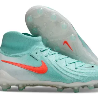 Nike Phantom GT Bleu Orange Haut Talon Tricot Supérieur Collet Chaussette Sol Firme Chaussures de Football
