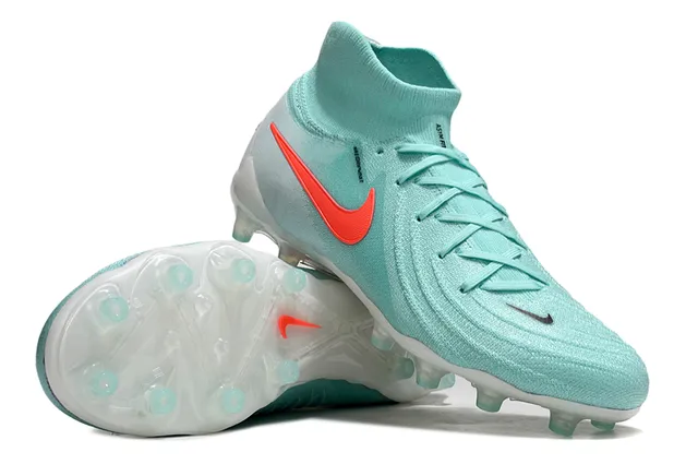 Nike Phantom GT Azul Naranja Alto Tacón Tejido Superior Cuello Ajuste Calcetín Tacón Firme Zapatos de Fútbol 3