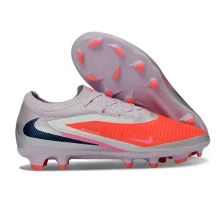 Nike Phantom GT Tênis de Futebol Cinza Laranja Low-Cut Knit Upper Asymmetric Chevron Overlay Campo Firme
