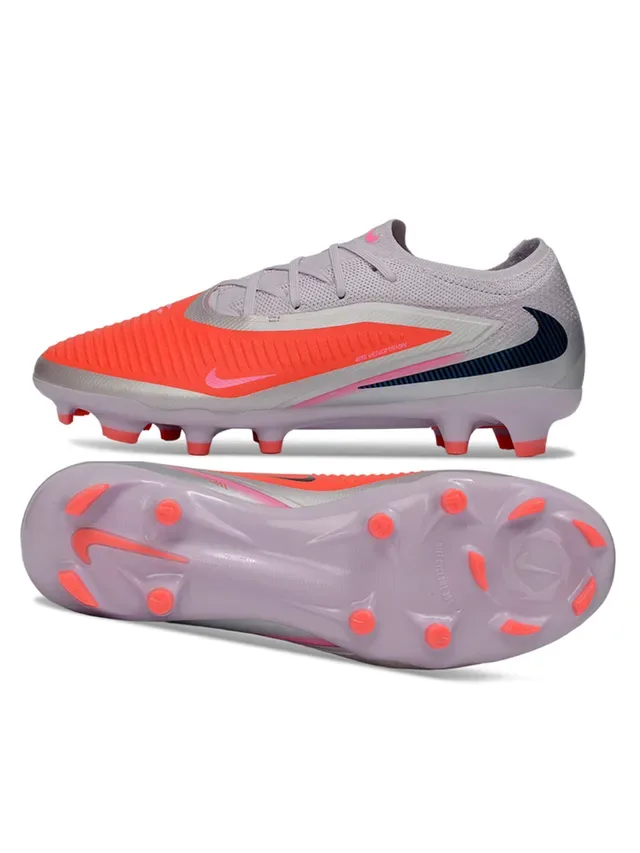 Nike Phantom GT Zapatillas de fútbol Gris Naranja Low-Cut Knit Upper Asymmetric Chevron Overlay para terreno firme 2