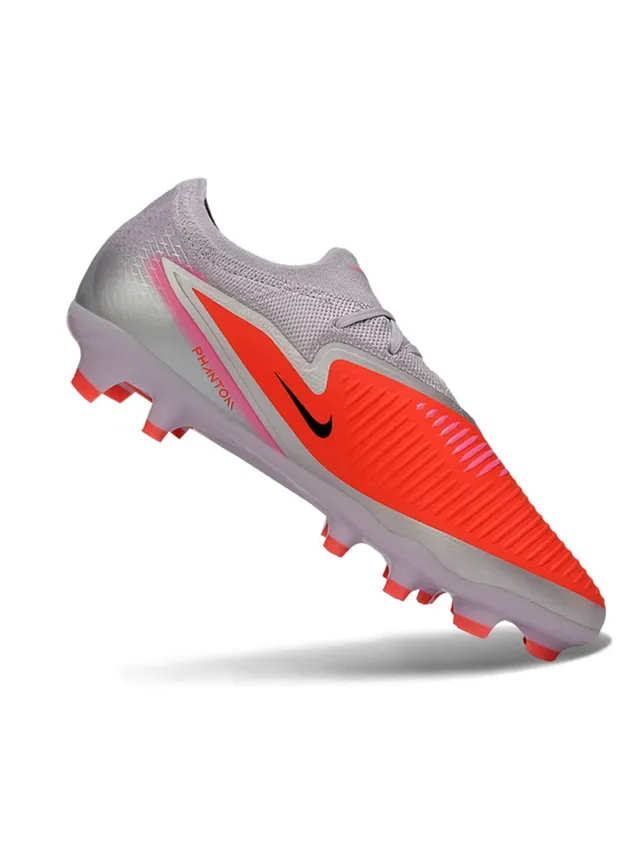 Nike Phantom GT Zapatillas de fútbol Gris Naranja Low-Cut Knit Upper Asymmetric Chevron Overlay para terreno firme 4
