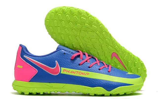 Nike Phantom GT Verde Azul Baixo Corte Malha Sintética Superior Swoosh Turquesa Sobreposição Sapatos de Futebol para Relvado 13