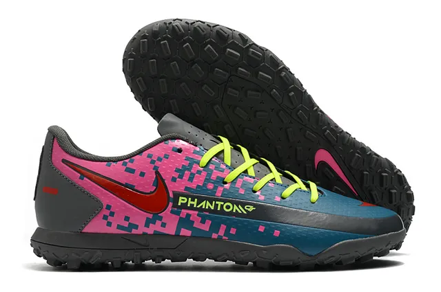 Nike Phantom GT Verde Azul Baixo Corte Malha Sintética Superior Swoosh Turquesa Sobreposição Sapatos de Futebol para Relvado 15