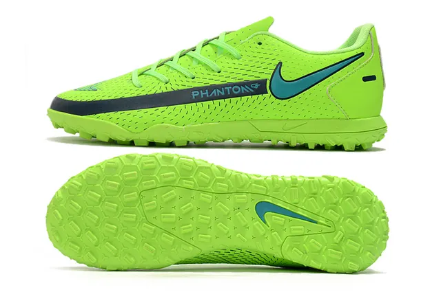 Nike Phantom GT Verde Azul Baixo Corte Malha Sintética Superior Swoosh Turquesa Sobreposição Sapatos de Futebol para Relvado 19