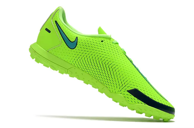 Nike Phantom GT Verde Azul Baixo Corte Malha Sintética Superior Swoosh Turquesa Sobreposição Sapatos de Futebol para Relvado 20