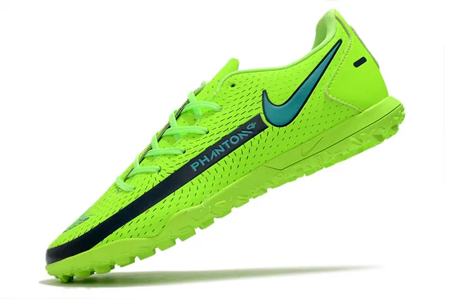 Nike Phantom GT Verde Azul Baixo Corte Malha Sintética Superior Swoosh Turquesa Sobreposição Sapatos de Futebol para Relvado 21
