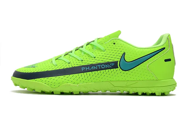 Nike Phantom GT Verde Azul Baixo Corte Malha Sintética Superior Swoosh Turquesa Sobreposição Sapatos de Futebol para Relvado 22