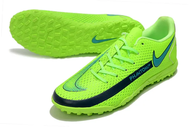 Nike Phantom GT Verde Azul Baixo Corte Malha Sintética Superior Swoosh Turquesa Sobreposição Sapatos de Futebol para Relvado 23