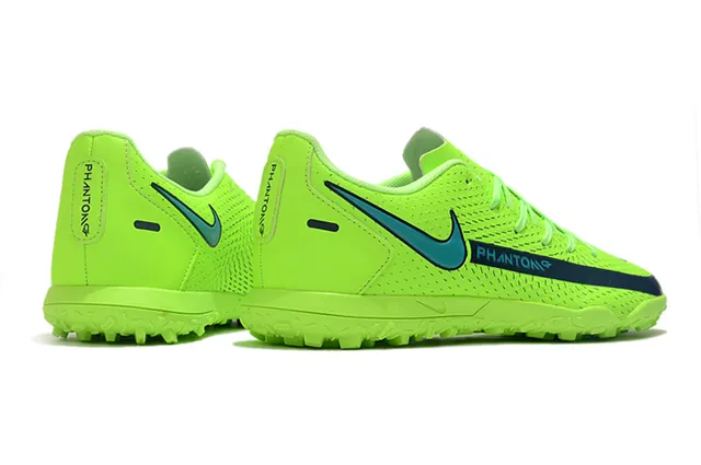 Nike Phantom GT Verde Azul Baixo Corte Malha Sintética Superior Swoosh Turquesa Sobreposição Sapatos de Futebol para Relvado 24