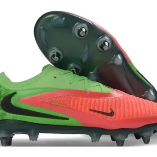 Nike Phantom GT Verde Vermelho Baixo Corte Knit Superior Cadarços Assimétricos Firm-Ground Chuteiras