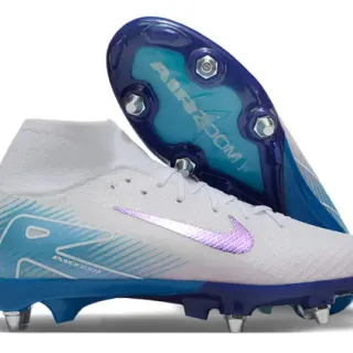Nike Phantom GT Blanc Bleu Tige en Maille Hautes Swoosh Iridescent Violet Chaussures de Football pour Terrain Firme