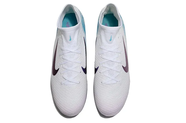 Nike Phantom GT Branco Azul Parte Superior de Malha de Alto Swoosh Iridescente Roxo Sapatos de Futebol para Gramado Firm-Ground 2