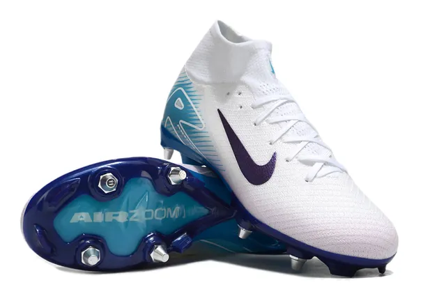 Nike Phantom GT Branco Azul Parte Superior de Malha de Alto Swoosh Iridescente Roxo Sapatos de Futebol para Gramado Firm-Ground 3