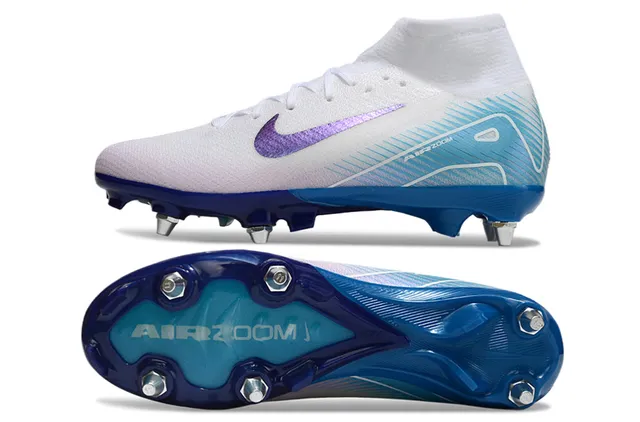 Nike Phantom GT Branco Azul Parte Superior de Malha de Alto Swoosh Iridescente Roxo Sapatos de Futebol para Gramado Firm-Ground 5