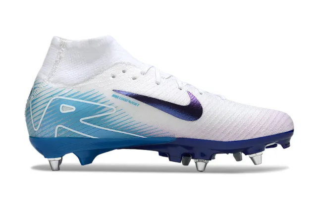 Nike Phantom GT Branco Azul Parte Superior de Malha de Alto Swoosh Iridescente Roxo Sapatos de Futebol para Gramado Firm-Ground 7