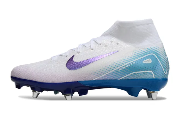 Nike Phantom GT Branco Azul Parte Superior de Malha de Alto Swoosh Iridescente Roxo Sapatos de Futebol para Gramado Firm-Ground 8