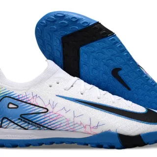 Nike Phantom GT White Blue Knit Upper Graphic-Print Side Panel Turf Soccer Shoes
