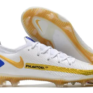 Nike Phantom GT White Gold Blue Firm-Ground Soccer Shoes