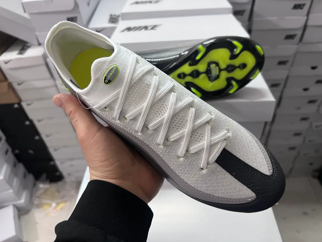 Nike Phantom GT Branco Cinza Baixo Corte Amarração Campo Firme Sapatos de Futebol 4