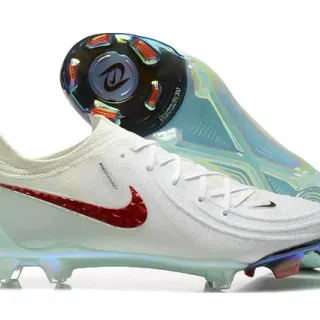 Nike Phantom GT Branco Vermelho Upper Tricot TPU Calcanhar Iridescent Firm-Ground Sapatos de Futebol