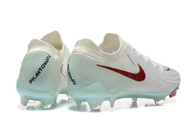 Nike Phantom GT Blanco Rojo Upper de Tejido Iridiscente TPU Tacón Firm-Ground Zapatos de Fútbol 3