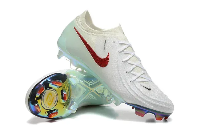 Nike Phantom GT Blanco Rojo Upper de Tejido Iridiscente TPU Tacón Firm-Ground Zapatos de Fútbol 7