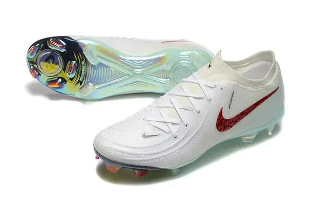 Nike Phantom GT Blanco Rojo Upper de Tejido Iridiscente TPU Tacón Firm-Ground Zapatos de Fútbol 8