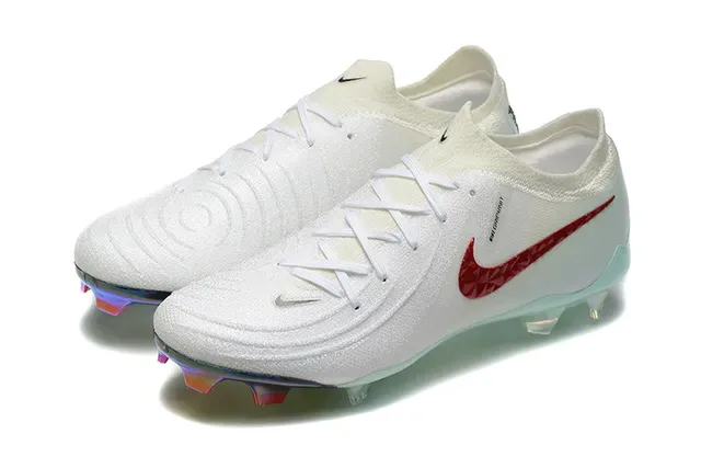 Nike Phantom GT Blanco Rojo Upper de Tejido Iridiscente TPU Tacón Firm-Ground Zapatos de Fútbol 9