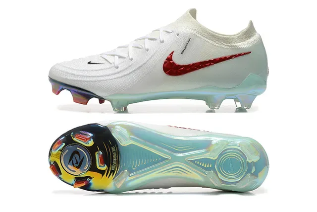 Nike Phantom GT Blanco Rojo Upper de Tejido Iridiscente TPU Tacón Firm-Ground Zapatos de Fútbol 10