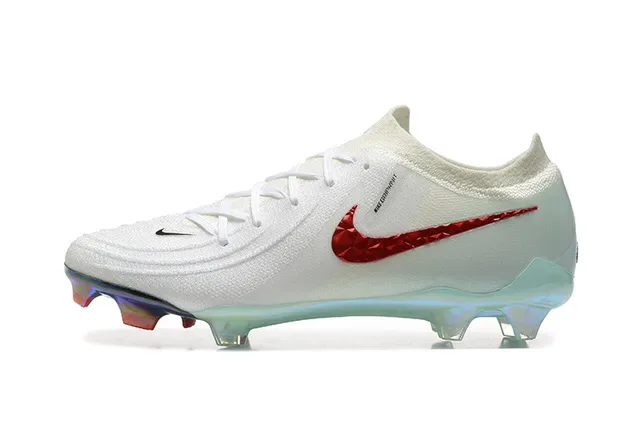 Nike Phantom GT Blanco Rojo Upper de Tejido Iridiscente TPU Tacón Firm-Ground Zapatos de Fútbol 11