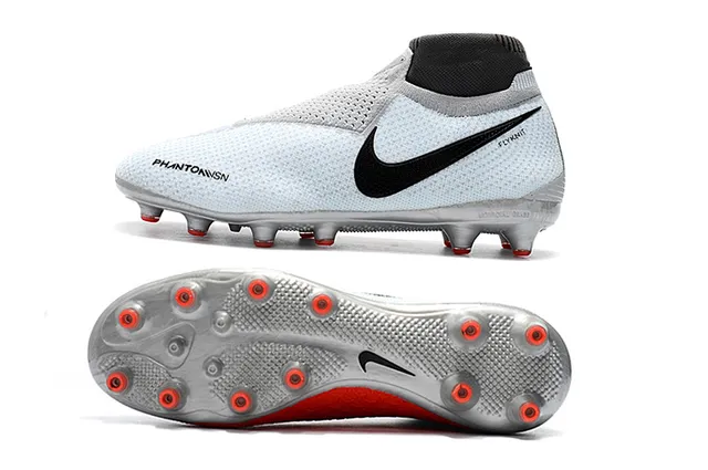 Nike Phantom VSN Light Gray Black Red Firm-Ground Soccer Shoes 2