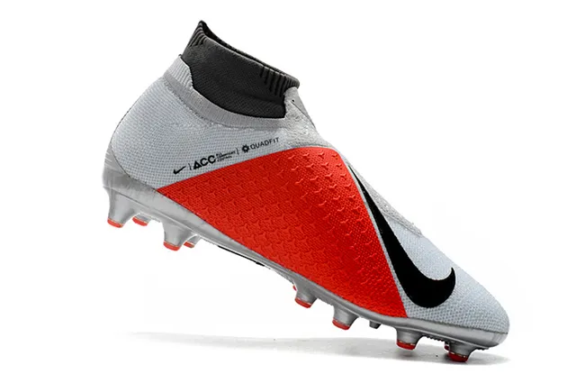 Nike Phantom VSN Light Gray Black Red Firm-Ground Soccer Shoes 3