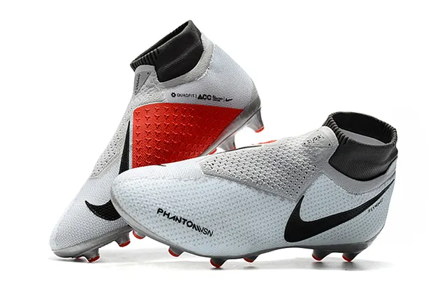 Nike Phantom VSN Light Gray Black Red Firm-Ground Soccer Shoes 7