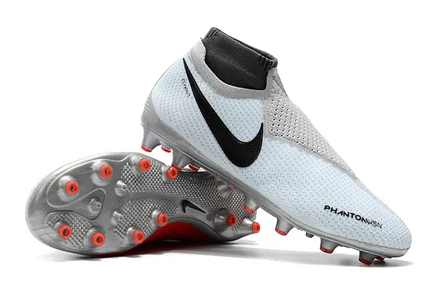 Nike Phantom VSN Light Gray Black Red Firm-Ground Soccer Shoes 9