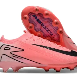 Nike Zapatillas de fútbol con empeine de malha rosa y negro, silueta baja, superficie firme