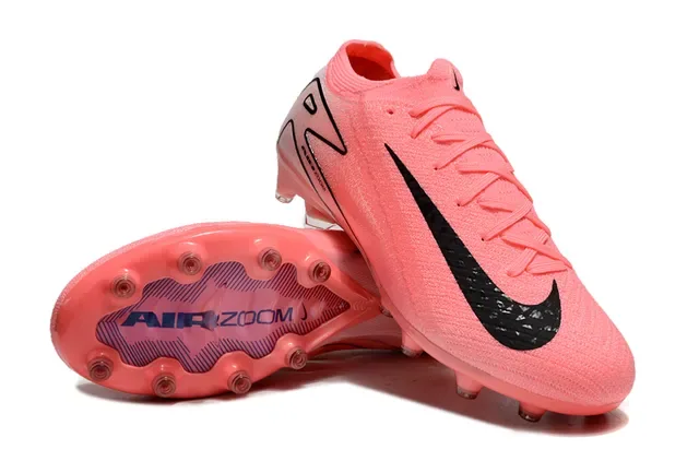 Nike Pink Black Knit Upper Low-Cut Silhouette Firm-Ground Soccer Shoes 2