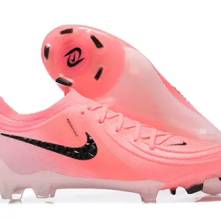 Nike Chaussures de football rose et noir à tige basse, ajustement chaussette, construction supérieure en maille texturée, surface ferme