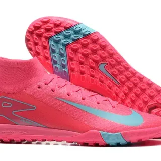 Nike sapatos de futebol turf de alto, malha, collar de tornozelo integrado, rosa e azul