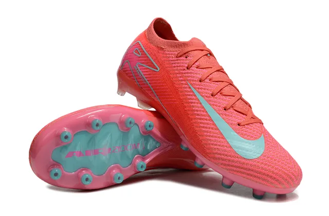 Nike Pink Blue Knit Upper Dynamic Fit Collar Firm-Ground Soccer Shoes 4