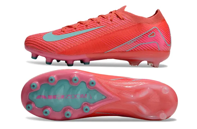 Nike Pink Blue Knit Upper Dynamic Fit Collar Firm-Ground Soccer Shoes 6