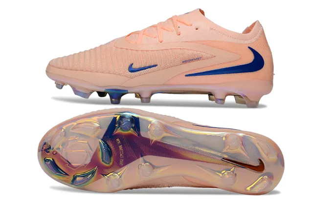 Nike গোলাপি নীল বুনন উপর বর্ণিল সোলপ্লেট ফার্ম-গ্রাউন্ড ফুটবল জুতা 6