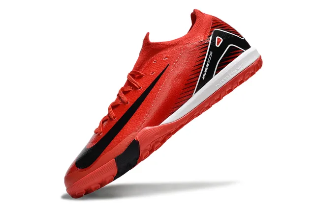 Nike Red Black Low-Cut Sock-Fit Upper Asymmetrical Graphic Cage Turf Soccer Shoes 3