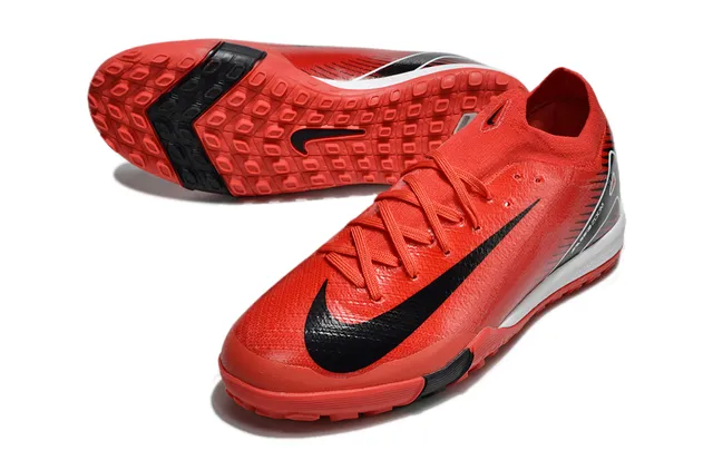 Nike Red Black Low-Cut Sock-Fit Upper Asymmetrical Graphic Cage Turf Soccer Shoes 4
