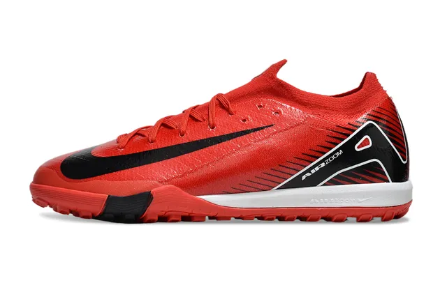 Nike Red Black Low-Cut Sock-Fit Upper Asymmetrical Graphic Cage Turf Soccer Shoes 7