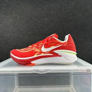 Nike लाल पीला लपट-प्रिंट स्कल्प्टेड मिडसोल बास्केटबॉल जूते