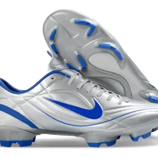 Nike Silver Blue Metallic Upper Sintético Royal Swoosh E Trim Firm-Ground Sapatos De Futebol